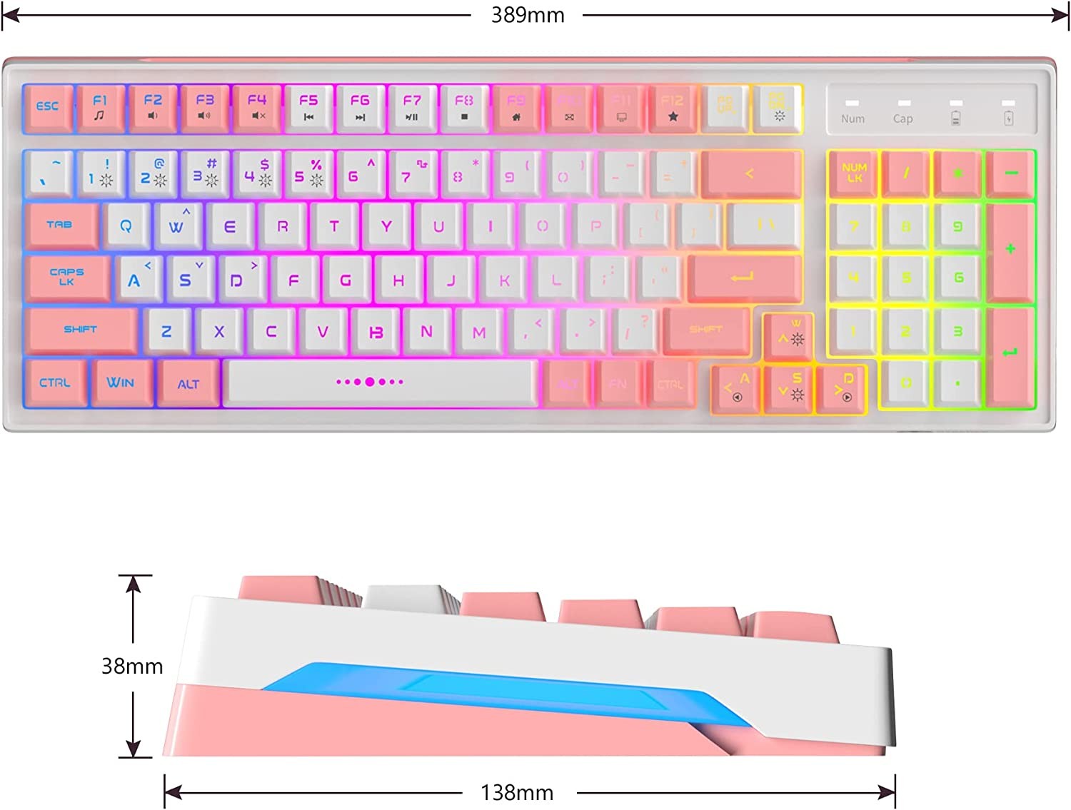 96 Keys Wireless Keyboard, V520 RGB Backlit USB Wireless Gaming Keyboard, 92% Layout Ergonomic Anti-Ghosting Computer Keyboard for Windows PC Gaming Work and Daily Use (Pink White Keycaps).