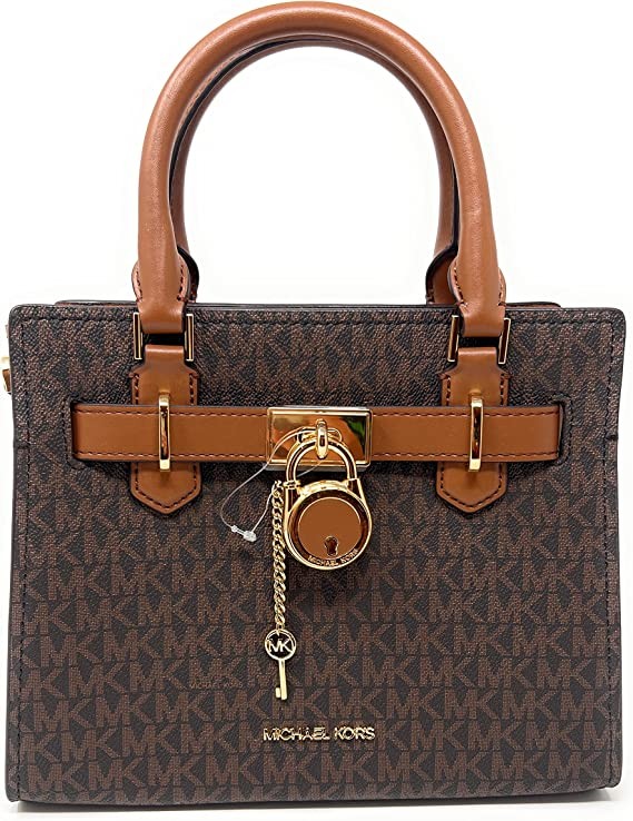 Michael Kors HAMILTON Small Satin Shoulder Crossbody Bag MK Signature Brown, Brown Pvc, NS